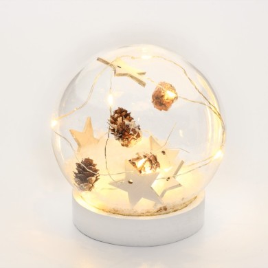  "GLASS SNOW BALL STARS", 10 MINI WW LED LIGHTS BAT. (2XAAA) IP20 Φ12CM