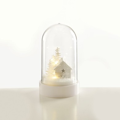  "PLASTIC COVER BALL WHITE HOUSE", 10 MINI WW LED LIGHTS BAT. (3XAA) IP20 Φ11X19CM