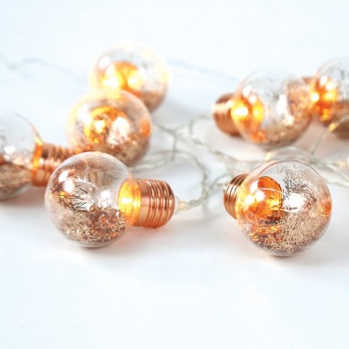  "GLASS COPPER LED BULB" 10 LED STRING LIGHTS BATTERIES (2xAA), WW,IP20, 135+30cm, TRAN/NT LEAD CABLE