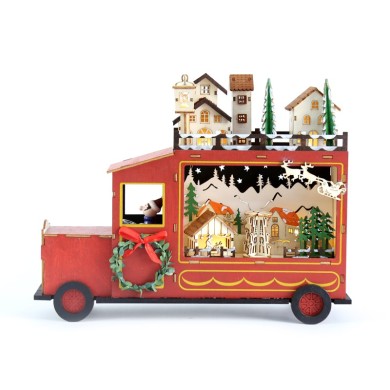  "WOODEN DECO RED CAR" 10 LED WW LIGHTS BAT (3xAA) IP20 31x9x24cm