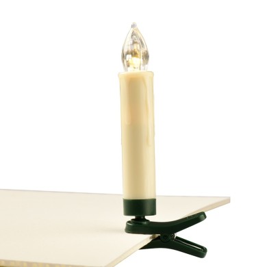  "10 WHITE MINI CLIPS CANDLES", 10*1  LED LIGHTS BAT. (10*AAA), IR CONTROL., WW,IP20, φ1.5X10.5cm