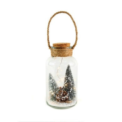  BIG GLASS JAR, 10 LED LIGHTS SILVER COPPER WIRE BAT (3xLR44) WW IP20 Φ10x20cm