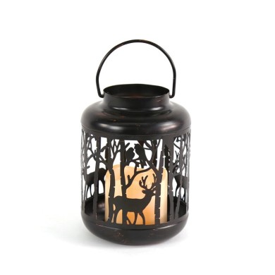  "METAL BLACK REINDEER LANTERN" WHITE CANDLE, 1 LED LIGHTS BAT. (3xAAA), WW,IP44, Φ12Χ18CM