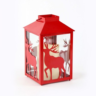  "METAL RED REINDEER LANTERN" WHITE CANDLE, 1 LED LIGHTS BAT. (3xAAA), WW,IP44, Φ13Χ21CM