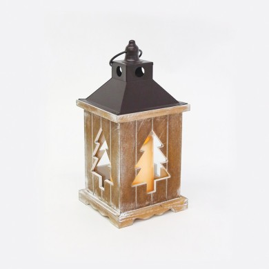  "WOODEN & METAL LANTERN" WHITE CANDLE, 1 LED LIGHTS BAT. (3xAAA), WW,IP44, Φ14Χ31CM