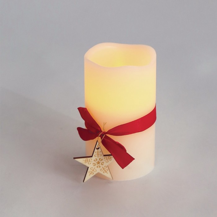  "RED RIBBON WAX CANDLE", 1  LED LIGHTS BAT. (2xAA), WW,IP20, φ7.5x12.5cm