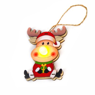 "WOODEN PENDANT DEER", 1 LED, BATTERY (1xCR2032), WW,ΙP20, 7x2.3x10cm