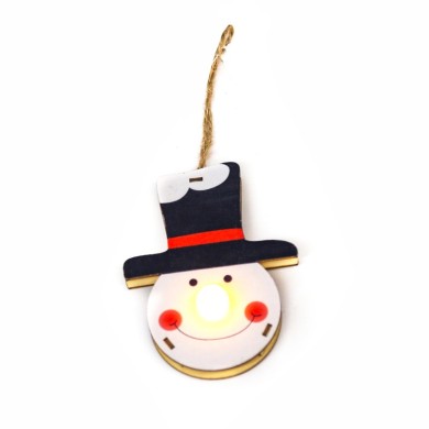 "WOODEN PENDANT SNOWMAN", 1 LED, BATTERY (1xCR2032), WW,ΙP20, 7x2.3x10cm