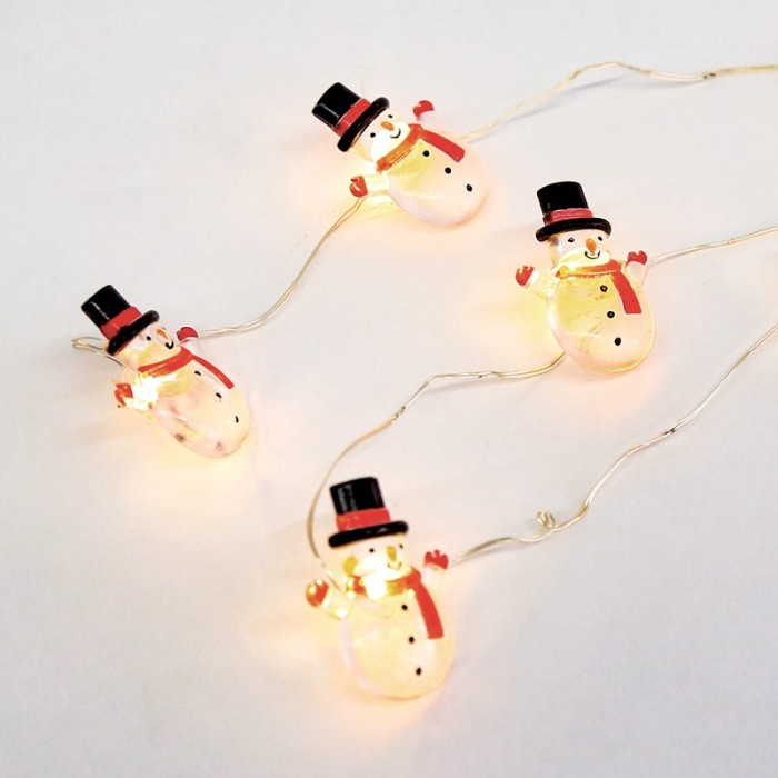 "SNOWMAN" 15 MINI LED STRING LIGHTS, WW, SILVER COPPER WIRE, BAT. (2ΑΑ),IP20, 140+30CM TRAN/NT CABLE