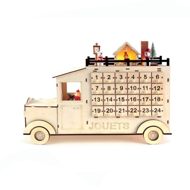  "WOODEN DECO CAR CALENDAR" 15 LED WW LIGHTS BAT (3xAA) IP20 45x12.5x32cm