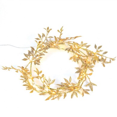  "GOLD GARLAND", 20 ΜΙΝΙ LED LIGHTS WW BAT. (2XAA) SILVER COPPER WIRE IP20 150+30CM TRAN/NT LEAD CABLE