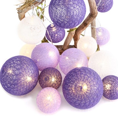  “WOVEN BALL FAIRY LIGHTS” PURPLE - WHITE BALL 20 LED STRING LIGHTS WITH BATTERIES (3xΑΑ) WARM WHITE IP20 285+30cm TRANSPARENT CABLE  