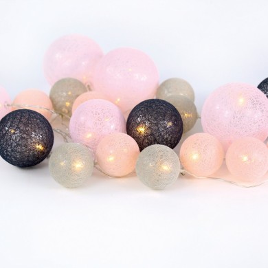  “WOVEN BALL FAIRY LIGHTS” PINK - GREY BALL 20 LED STRING LIGHTS WITH BATTERIES (3xΑΑ) WARM WHITE IP20 285+30cm TRANSPARENT CABLE   