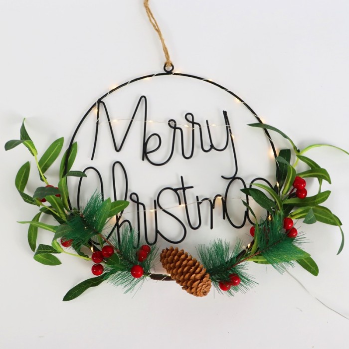 ΚΡΕΜΑΣΤΟ ΧΡΙΣΤΟΥΓΕΝΝΙΑΤΙΚΟ ΔΙΑΚΟΣΜΗΤΙΚ0 ΣΤΡΟΓΓΥΛΟ ΜΕΤΑΛΛΙΚΟ ΜΕ ΤΕΧΝΗΤΟ ΦΥΤΟ & 30 LED ΘΕΡΜΟ ΣΤΑΘΕΡΟ ΜΠΑΤΑΡΙΕΣ 2XCR2032 IP20 300mm