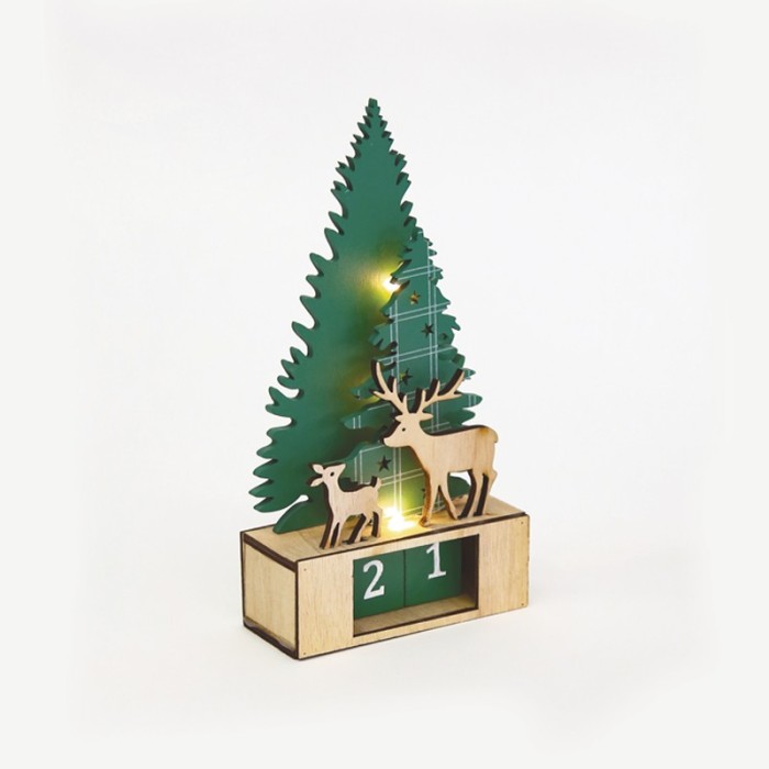  "WOODEN TREE GREEN XMAS CALENDAR", 3 LED LIGHTS WW BAT. (1ΧCR2032) STEADY IP20 12Χ5.5Χ23.5CM