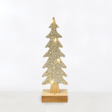  "WOODEN XMAS TREE", 4 ΜΙΝΙ LED LIGHTS WW BAT. (2XAAA) SILVER COPPER WIRE IP20 Φ9.5Χ30.5CM