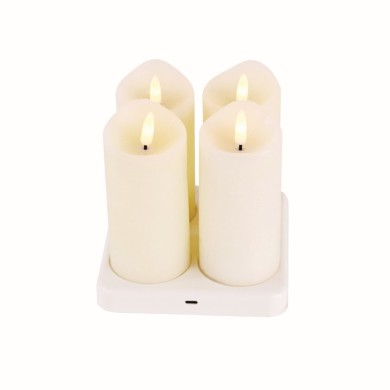 4 REAL WHITE CANDLES WW 4 LED BATT: 2XAA ON/OFF REMOTE CONTROL IP20 DIAM:6*12cm TYPE C LEAD CABLE 60cm