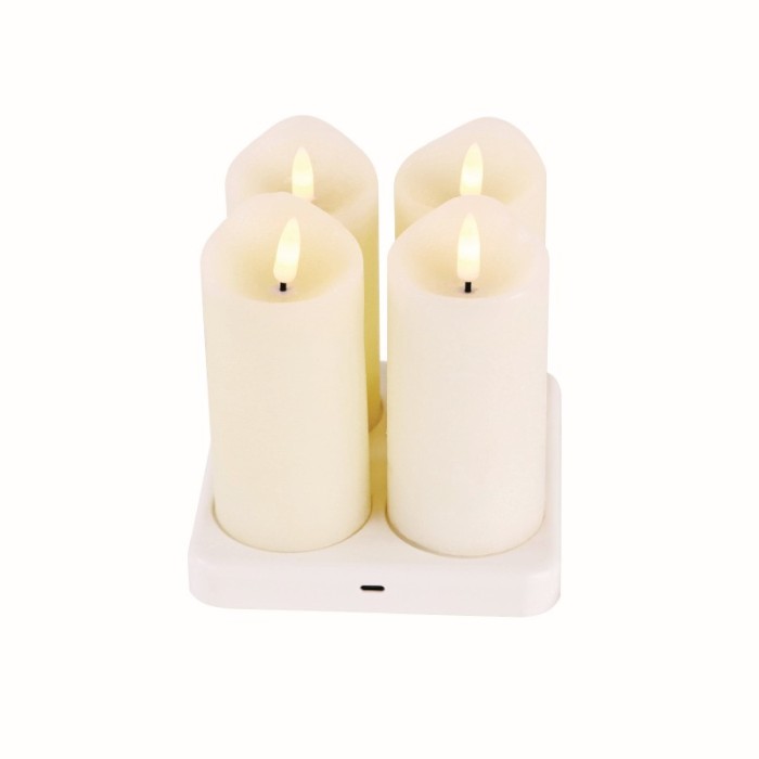4 REAL WHITE CANDLES WW 4 LED BATT: 2XAA ON/OFF REMOTE CONTROL IP20 DIAM:6*12cm TYPE C LEAD CABLE 60cm