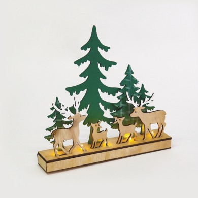  "WOODEN GREEN XMAS DECOR", 5 LED LIGHTS WW BAT. (2XAAA) STEADY IP20 30X6X28.5CM