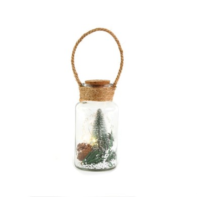  SMALL GLASS JAR, 5 LED LIGHTS SILVER COPPER WIRE BAT. (3xLR44) WW IP20 Φ8x16.5cm