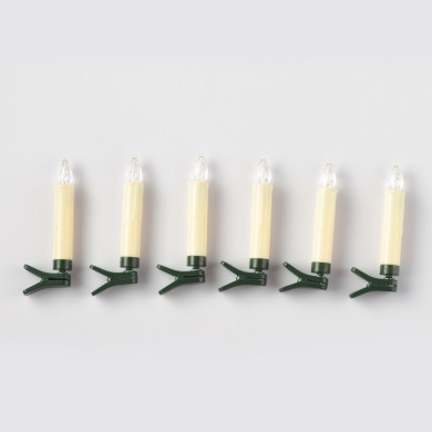  "6 WHITE MINI CLIPS CANDLES", 6*1  LED LIGHTS BAT. (6*AAA), WW,IP20, φ1.5X10.5cm