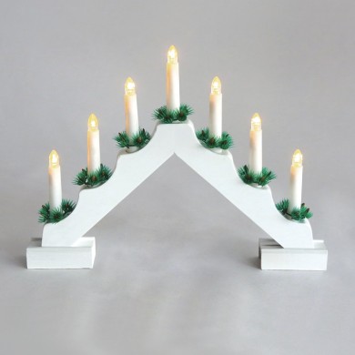  "7 WHITE WOODEN CANDLE BRIDGE", 7 LED LIGHTS BAT. (2XAA), WW,IP20, 39X4.5X30CM
