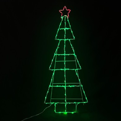 CHRISTMAS TREE 100 LED STRING LIGHTS GREEN WITH RED STAR STEADY IP44 60*150cm 5m LEAD CABLE