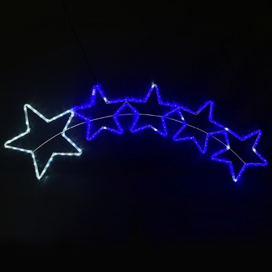 5 STARS 144LED MOTIF 6m 2-WIRE ROPE LIGHT WHITE & BLUE FLASH IP65 150*50cm1.5m LEAD CABLE