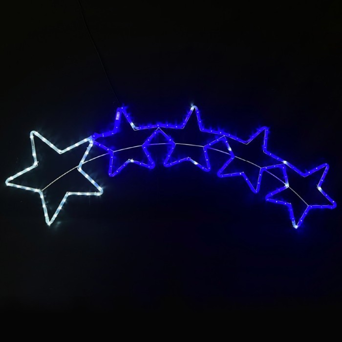 5 STARS 144LED MOTIF 6m 2-WIRE ROPE LIGHT WHITE & BLUE FLASH IP65 150*50cm1.5m LEAD CABLE