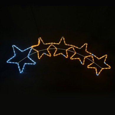 5 STARS 144LED MOTIF 6m 2-WIRE ROPE LIGHT WHITE & BLUE FLASH IP65 150*50cm1.5m LEAD CABLE