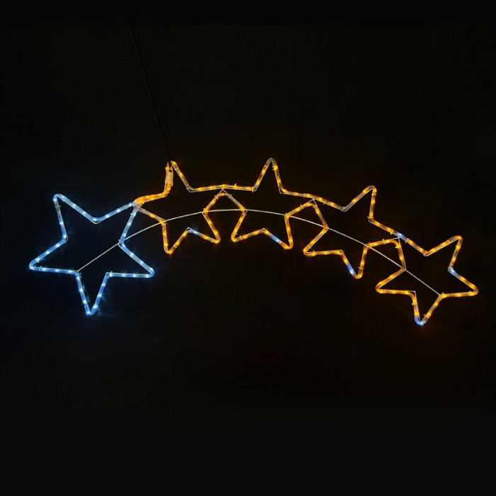 5 STARS 144LED MOTIF 6m 2-WIRE ROPE LIGHT WHITE & BLUE FLASH IP65 150*50cm1.5m LEAD CABLE