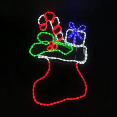 SOCK WITH PRESENT 252 LED MOTIF 7m 2-WIRE ROPE LIGHT, MULTICOLOR STEADY IP65 53*78cm 1.5m LEAD WIRE