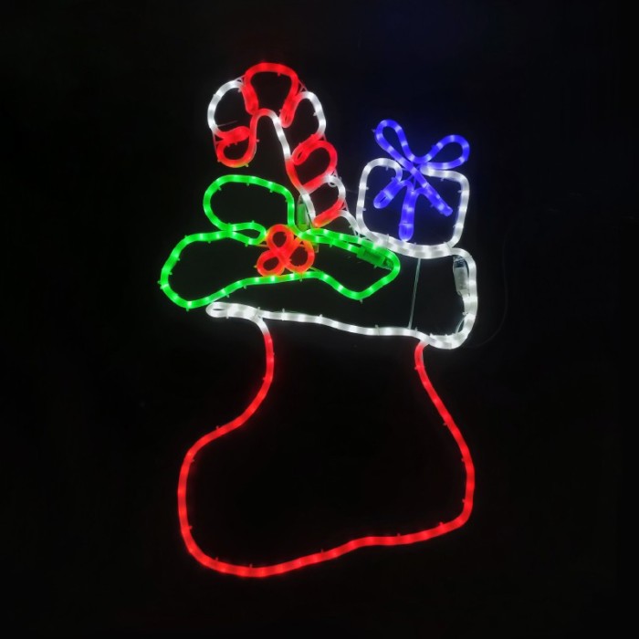 SOCK WITH PRESENT 252 LED MOTIF 7m 2-WIRE ROPE LIGHT, MULTICOLOR STEADY IP65 53*78cm 1.5m LEAD WIRE