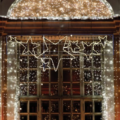  "STARS ", 264 LED MOTIF 11m 2-WIRE ROPE LIGHT, WW STEADY, IP44, 87X237CM, 1.5m LEAD CABLE