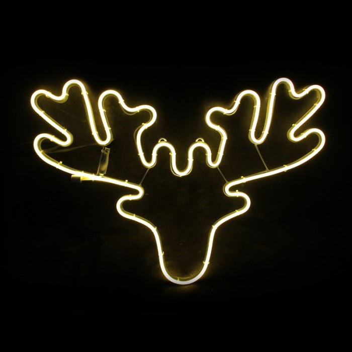 "REINDEER HEAD", 300 NEON LED MOTIF 3m DOUBLE NEON SMD ROPE LIGHT, WW STEADY, IP44, 60.5X42CM, 1.5m LEAD CABLE