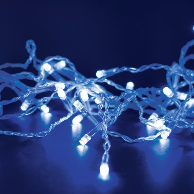 ΛΑΜΠΑΚΙΑ 300 LED ΣΕ ΣΕΙΡΑ ΜΠΛΕ ΚΑΟΥΤΣΟΥΚ ΑΝΤΑΠΤΟΡΑ 31VDC ΜΕ ΔΥΝΑΤΟΤΗΤΑ ΕΠΕΚΤΑΣΗΣ MAX 2 ΣΕΤ & ΚΑΛΩΔΙΟ ΔΙΑΦΑΝΟ 3m IP44 50mm