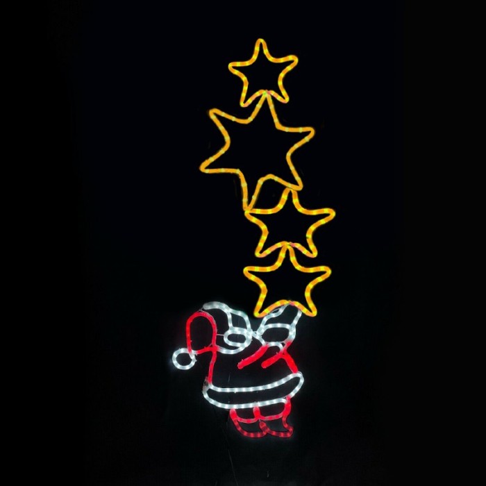 SANTA WITH STARS 336 LED MOTIF 9,35m 2-WIRE ROPE LIGHT, MULTICOLOR FLASH IP65 49*144cm 1.5m LEAD WIRE