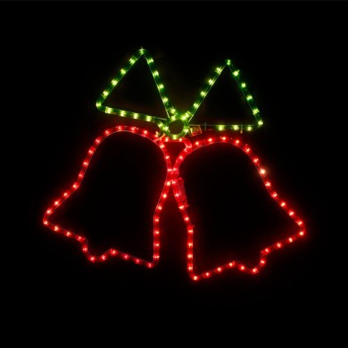  "DOUBLE BELLS", 108 RICE BULBS MOTIF 3m 2-WIRE ROPE LIGHT, GREEN-RED, FLASH CONTROLLER, IP44, 55x55cm, 1.5m LEAD CABLE 