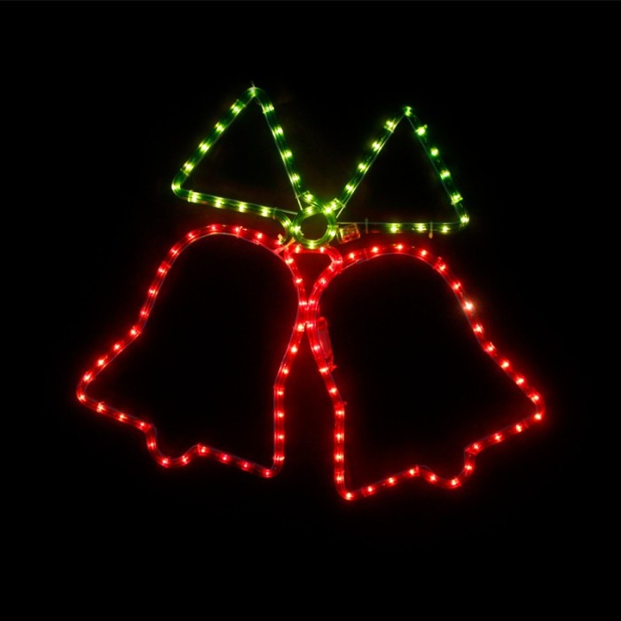  "DOUBLE BELLS", 108 RICE BULBS MOTIF 3m 2-WIRE ROPE LIGHT, GREEN-RED, FLASH CONTROLLER, IP44, 55x55cm, 1.5m LEAD CABLE 