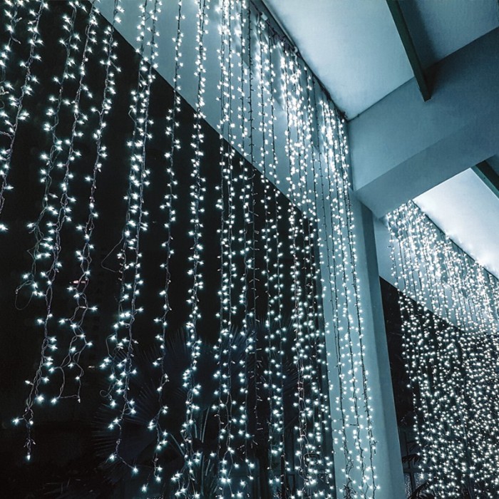 ΛΑΜΠΑΚΙΑ ΚΟΥΡΤΙΝΑ 480 LED ΨΥΧΡΟ ΛΕΥΚΟ ΑΝΤΑΠΤΟΡΑ 31VDC ΜΕ ΔΥΝΑΤΟΤΗΤΑ ΕΠΕΚΤΑΣΗΣ MAX 2 ΣΕΤ ΜΕ ΚΑΛΩΔΙΟ ΔΙΑΦΑΝΟ IP44 3000x3000mm 