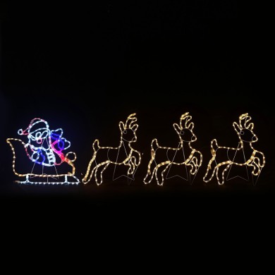 REINDEER WITH SLEIGH 504 LED MOTIF 21m 2-WIRE ROPE LIGHT, MULTICOLOR FLASH IP65 63*57cm & 63*75cm, 1.5m LEAD WIRE