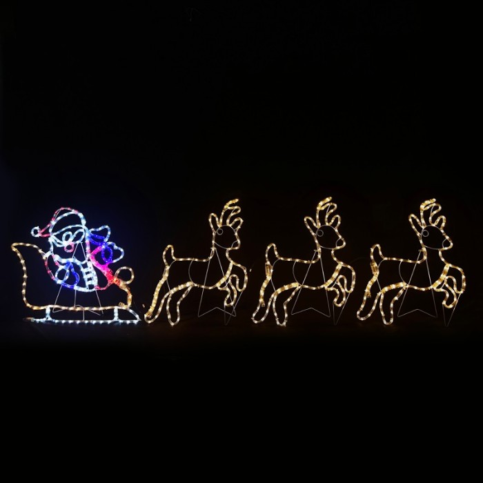 REINDEER WITH SLEIGH 504 LED MOTIF 21m 2-WIRE ROPE LIGHT, MULTICOLOR FLASH IP65 63*57cm & 63*75cm, 1.5m LEAD WIRE