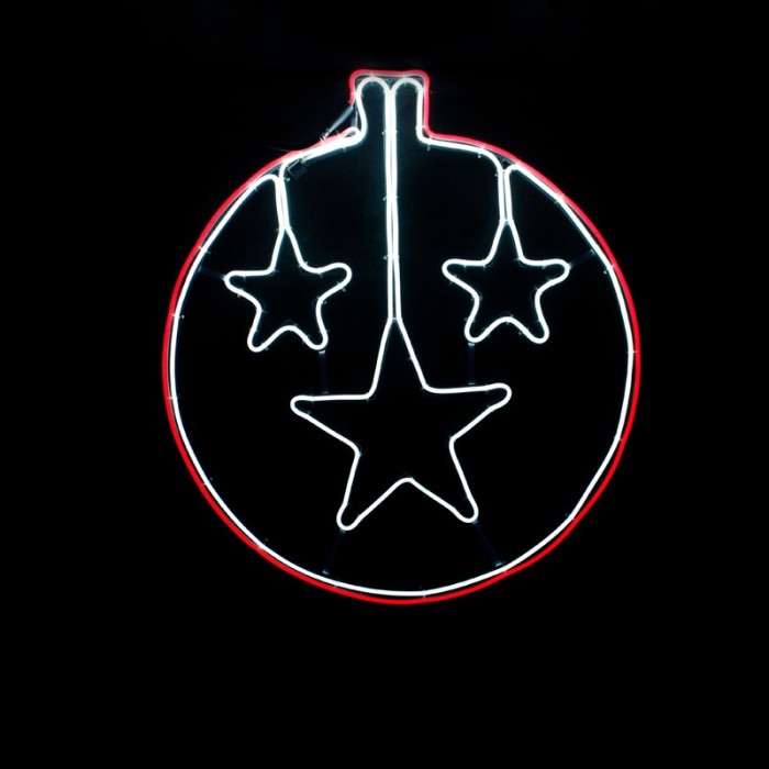  "STAR BALL", 700 NEON LED MOTIF 7m DOUBLE NEON SMD ROPE LIGHT, RED+CW STEADY, IP44, 60X67CM, 1.5m LEAD CABLE