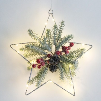"HANGING STAR" 15 MINI LED WW SILVER COPPER LIGHTS WITH BATTERIES  (3AA) IP20 30X30CM, 30CM LEAD WIRE TR/NT CABLE