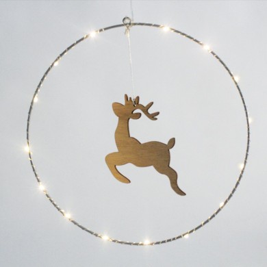 "HANGING CIRCLE REINDEER" 20 MINI LED WW SILVER COPPER LIGHTS WITH BATTERIES (3AA) IP20 Φ30CM (15Χ13CM), 30CM LEAD WIRE TR/NT CABLE
