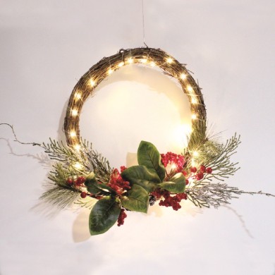WREATH BERRIES DECORATIVE HANGING  30 LED WW BATT 3ΧΑΑ (NOT INCL) IP20 DIAM:30cm 30cm LEAD CABLE