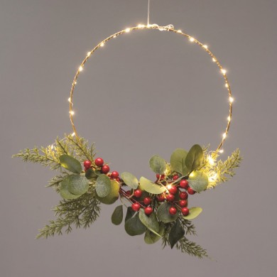 RING LEAVES BERRIES  40 LED DECORATIVE HANGING WW BATT 3ΧΑΑ (NOT INCL) IP20  DIAM:30cm 30cm LEAD CABLE