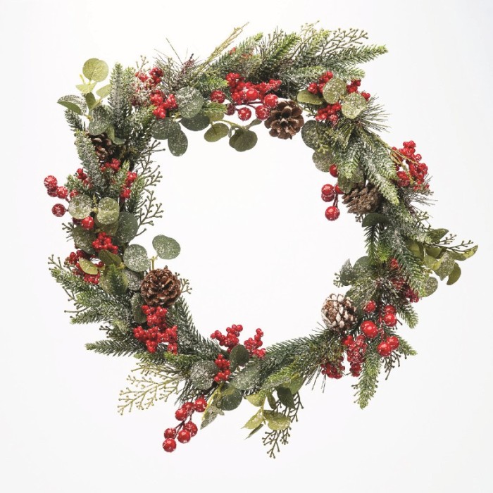 ΧΡΙΣΤΟΥΓΕΝΝΙΑΤΙΚΟ ΣΤΕΦΑΝΙ ΜΕ ΚΟΚΚΙΝΑ BERRIES & ΚΟΥΚΟΥΝΑΡΙΑ 480mm