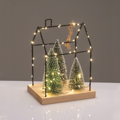 METAL HOUSE WITH TREES DECORATIVE HANGING 55 LED WW BATT 3ΧΑΑΑ (NOT INCL) IP20  16.5*12*22cm