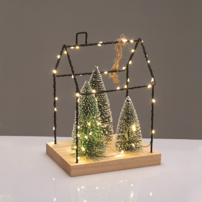 METAL HOUSE WITH TREES DECORATIVE HANGING 55 LED WW BATT 3ΧΑΑΑ (NOT INCL) IP20  16.5*12*22cm